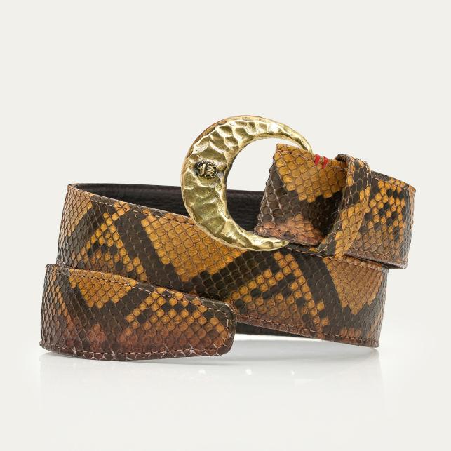 claris virot Ceinture Python Oeil de Tigre Demi Lune Or - Claris Virot