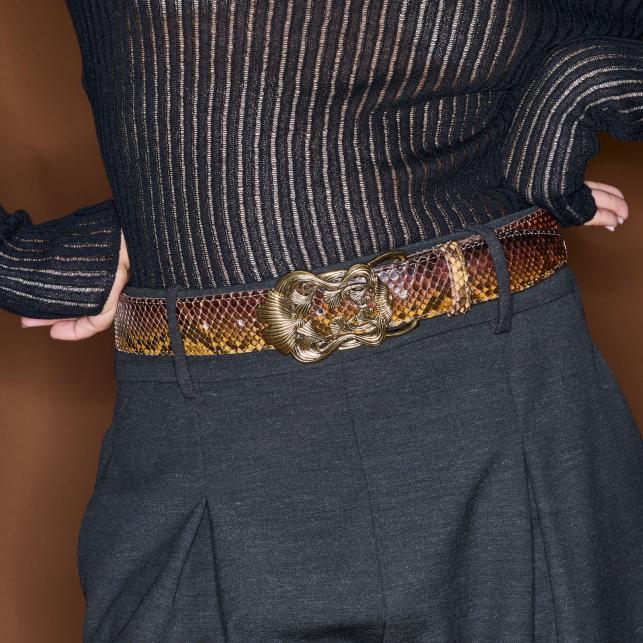 Claris Virot Ceinture Python Oeil De Tigre Feuille De Ginko - Claris Virot