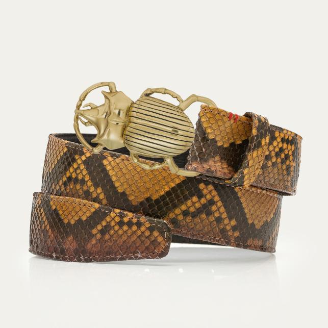 Claris Virot Ceinture Python Oeil De Tigre Scarabée Or - Claris Virot