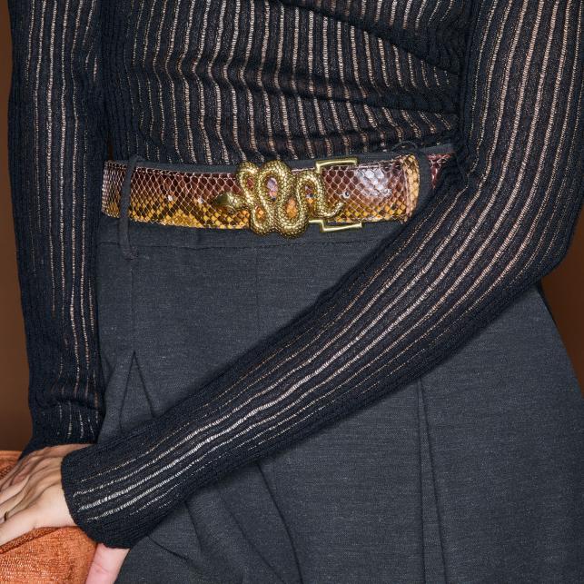 claris virot Ceinture Python Oeil de Tigre Serpent Or - Claris Virot