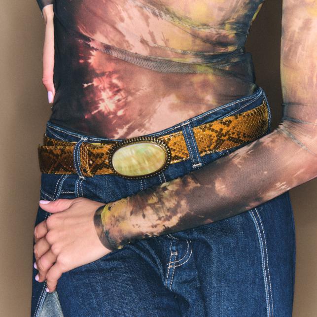 Claris Virot Ceinture Python Ranch Dallas Nacre - Claris Virot