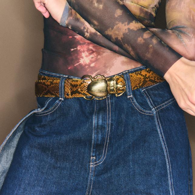 Claris Virot Ceinture Python Ranch Scarabée Or - Claris Virot