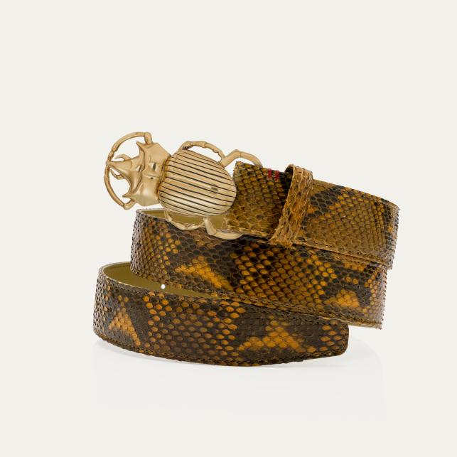 Claris Virot Ceinture Python Ranch Scarabée Or - Claris Virot