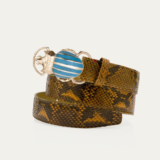 claris virot Ceinture Python Ranch Scarabée Turquoise Dorée - Claris Virot