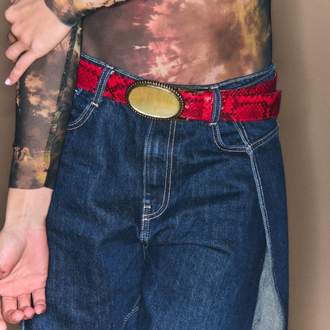 Claris Virot Ceinture Python Rubis Dallas Or Et Nacre