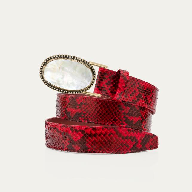 claris virot Ceinture Python Rubis Dallas Or et Nacre