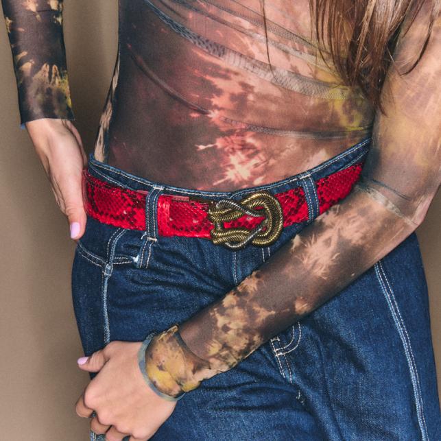 Claris Virot Ceinture Python Rubis Noeud Mixé Or Et Argent - Claris Virot