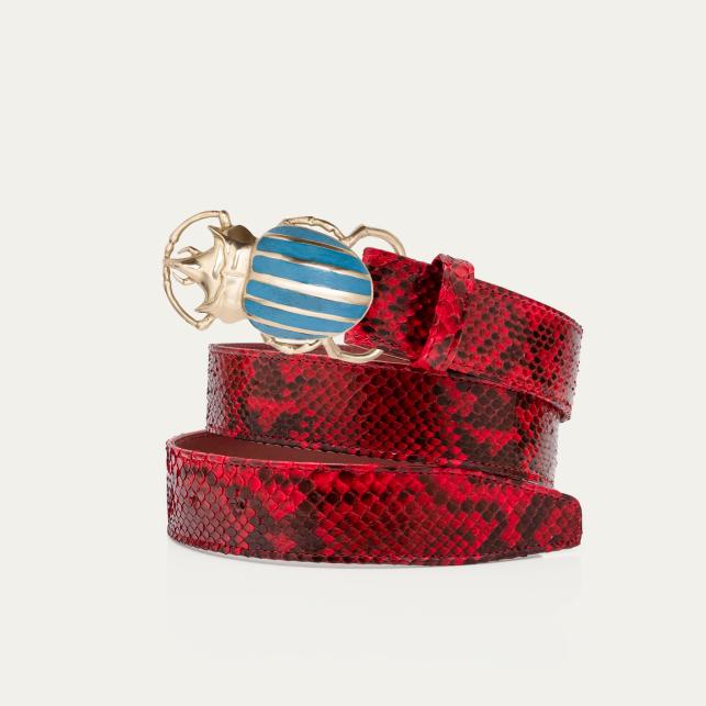 Claris Virot Ceinture Python Rubis Scarabée Turquoise Doré