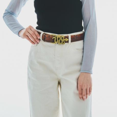 Claris Virot Ceinture Python Snake Moka Boucle Doré