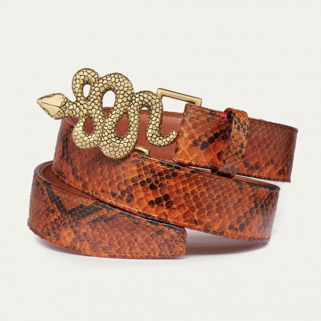 Claris Virot Ceinture Python Snake Moka Boucle Doré