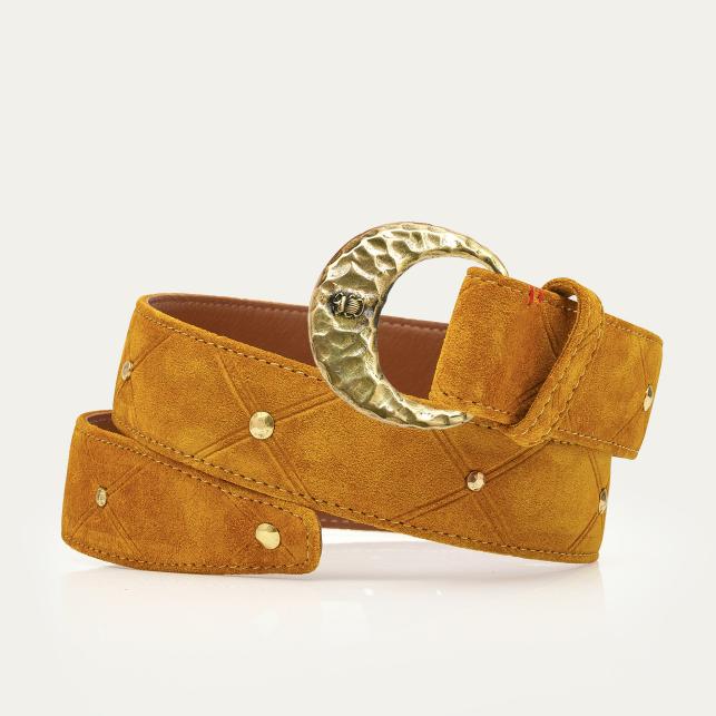 Claris Virot Ceinture Suede Ambre Demi Lune Or - Claris Virot