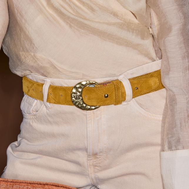 claris virot Ceinture Suede Ambre Demi Lune Or - Claris Virot
