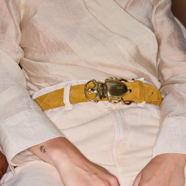 Claris Virot Ceinture Suede Ambre Scarabée Or - Claris Virot