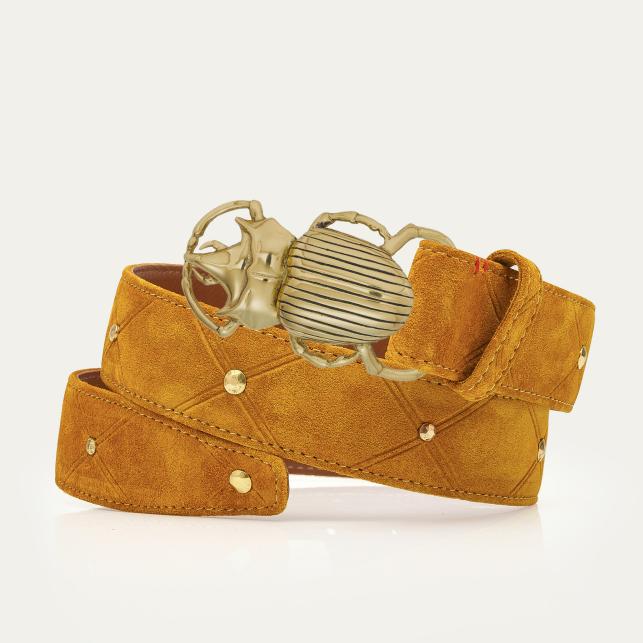 claris virot Ceinture Suede Ambre Scarabée Or - Claris Virot