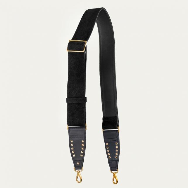 claris virot Bandoulière Daim Noire Clous Or