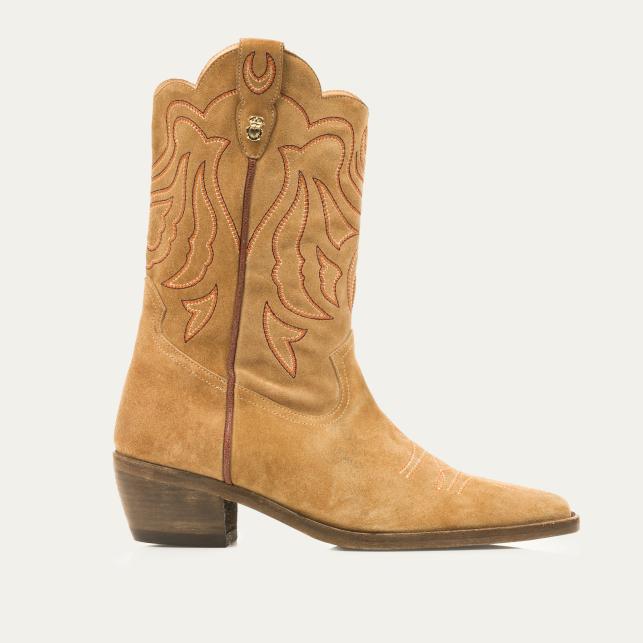 Claris Virot Bottes En Cuir Lucienne Olive Brodées