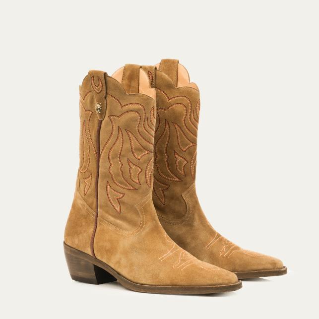 claris virot Bottes en Cuir Lucienne Olive Brodées