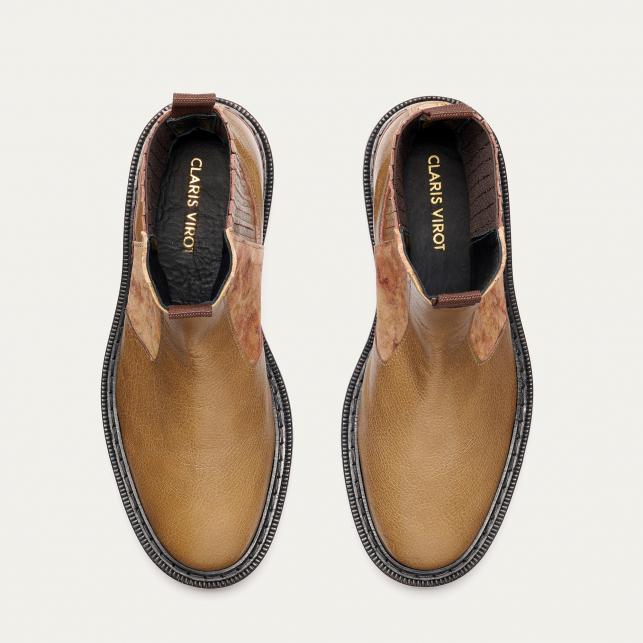 Claris Virot Bottines Chelsea Cuir Ziggy Kaki