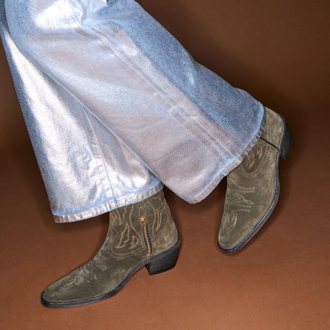 Claris Virot Bottines Vivienne Suede Vert Bronze