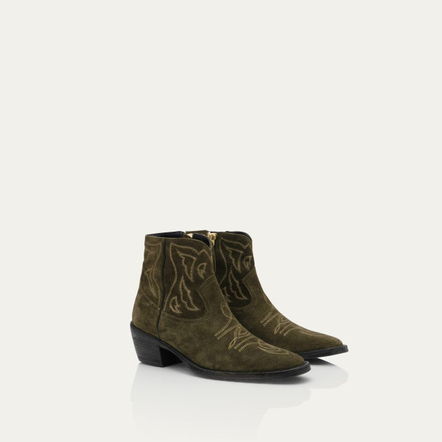 Claris Virot Bottines Vivienne Suede Vert Bronze