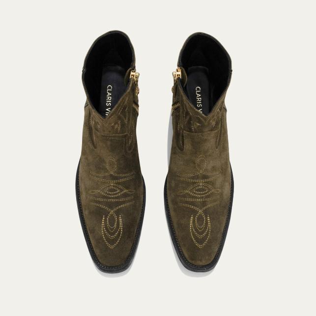 Claris Virot Bottines Vivienne Suede Vert Bronze