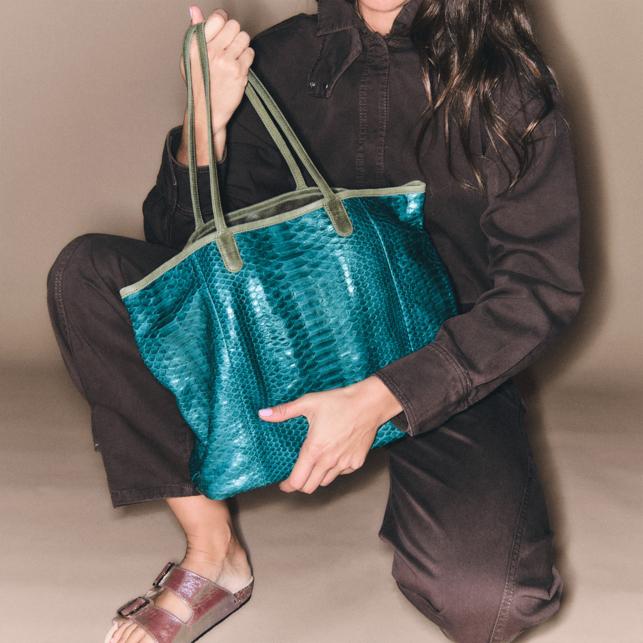 claris virot Cabas Python Bleu Marny