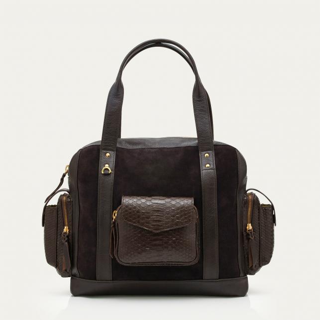 claris virot Cabas Python Leo Brun Fumé