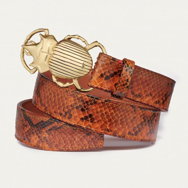 Claris Virot Ceinture Python Beetle Moka Boucle Or