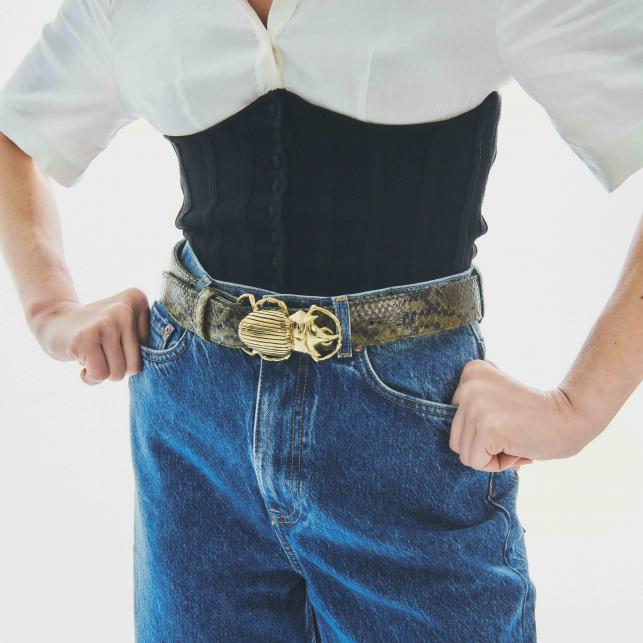 Claris Virot Ceinture Python Kaki