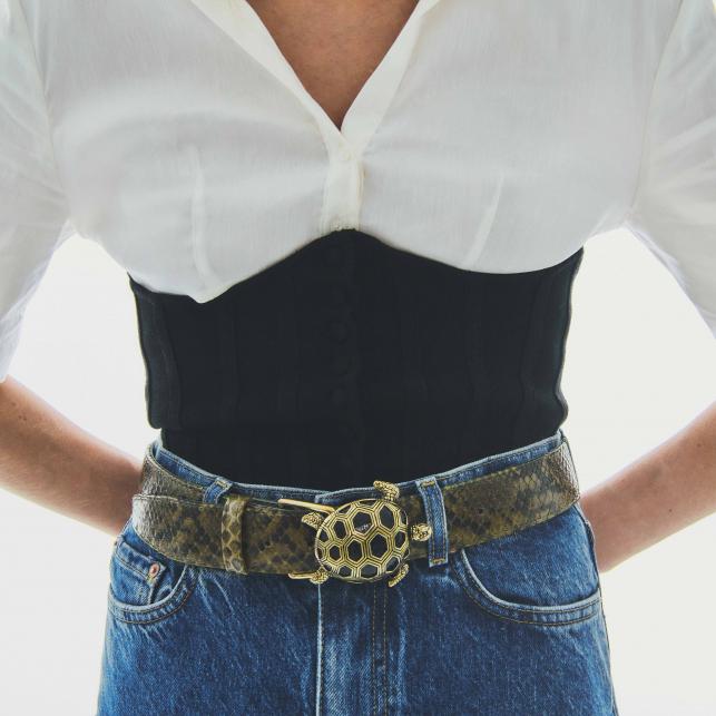 Claris Virot Ceinture Python Kaki