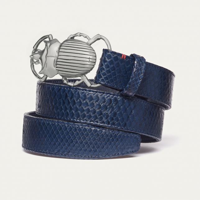 claris virot Ceinture Python Navy Beetle Argent