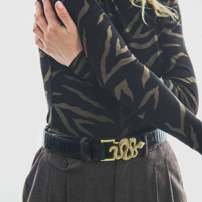 Claris Virot Ceinture Python Noire