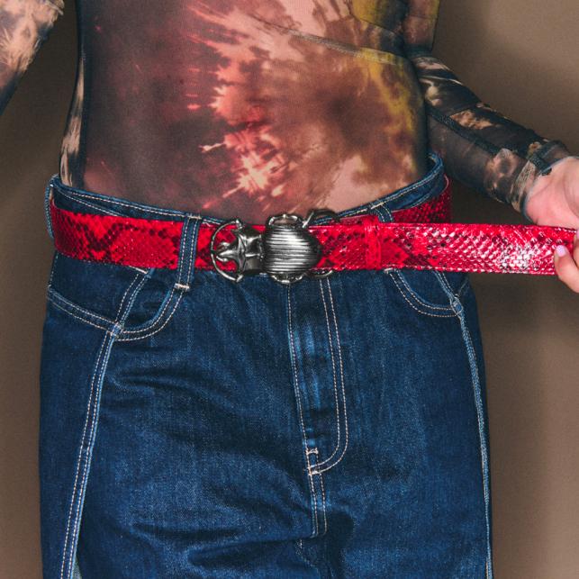 Claris Virot Ceinture Python Rubis Scarabée Argent