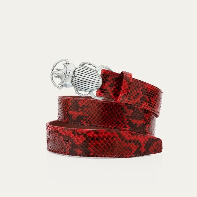claris virot Ceinture Python Rubis Scarabée Argent