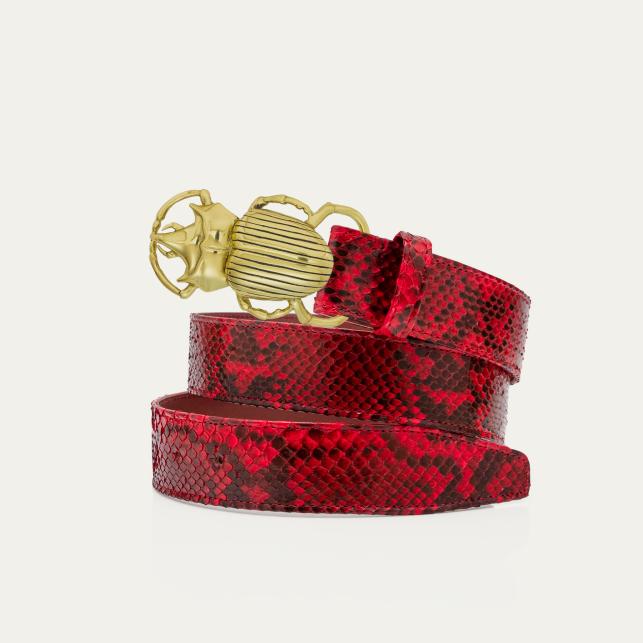 Claris Virot Ceinture Python Rubis Scarabée Dorée
