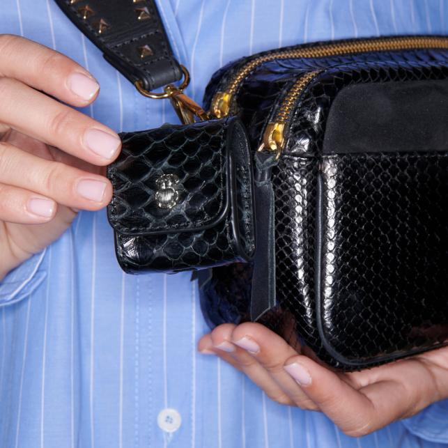 Claris Virot Etui Airpod Jamie Python Noir Argent