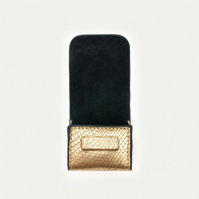 Claris Virot Etui Airpod Jamie Python Noir Or
