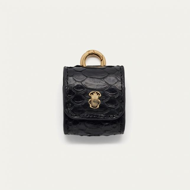 Claris Virot Etui Airpod Jamie Python Noir Or