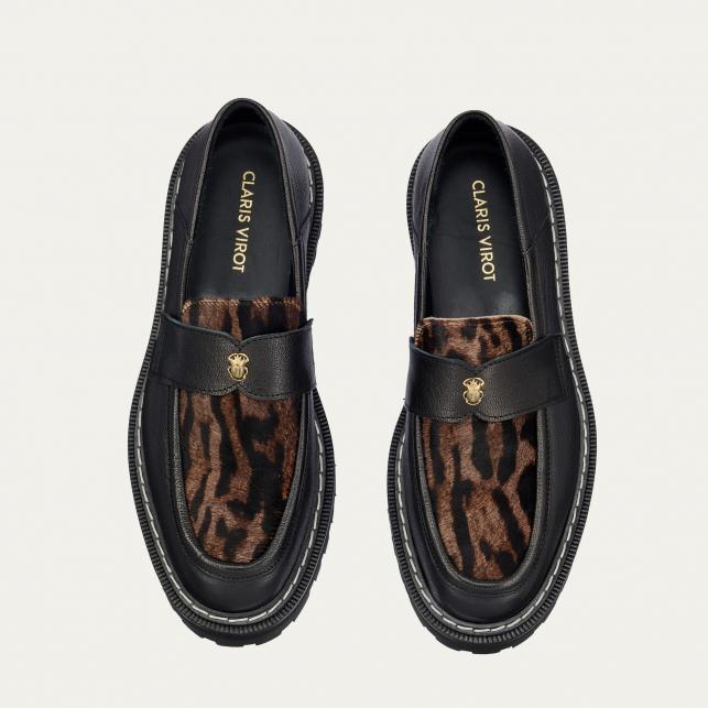 Claris Virot Mocassins Cuir Mia Noirs Ocelot