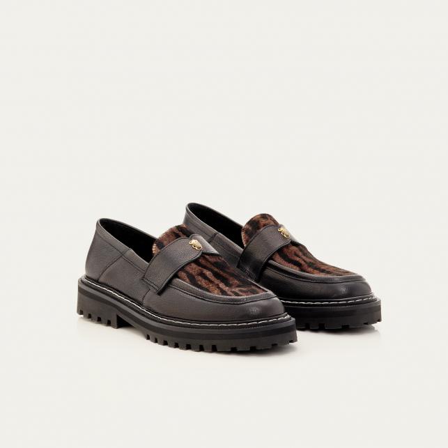 Claris Virot Mocassins Cuir Mia Noirs Ocelot