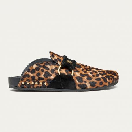 claris virot Mules Georgette Cuir Leopard