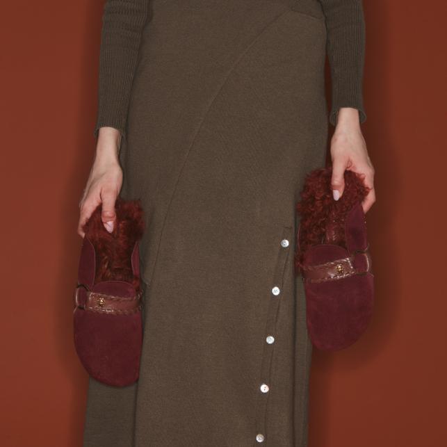 Claris Virot Mules Georgette Cuir Vin Chaud