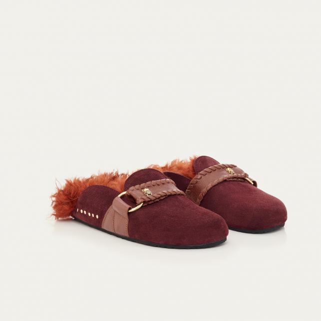 Claris Virot Mules Georgette Cuir Vin Chaud