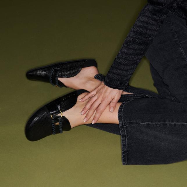 Claris Virot Mules Georgette Lezard Noir