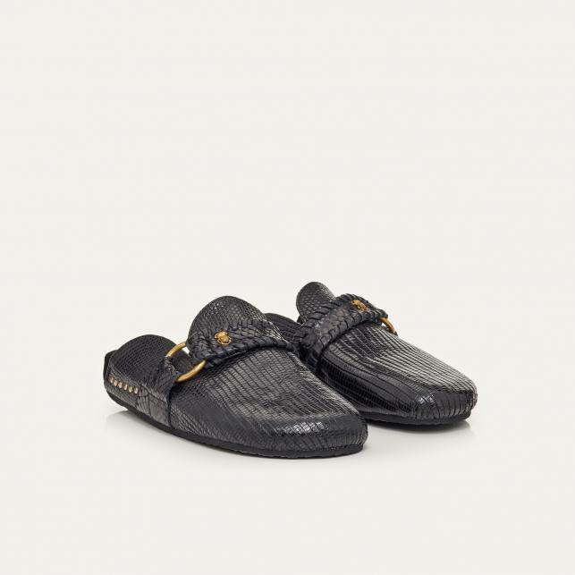 Claris Virot Mules Georgette Lezard Noir