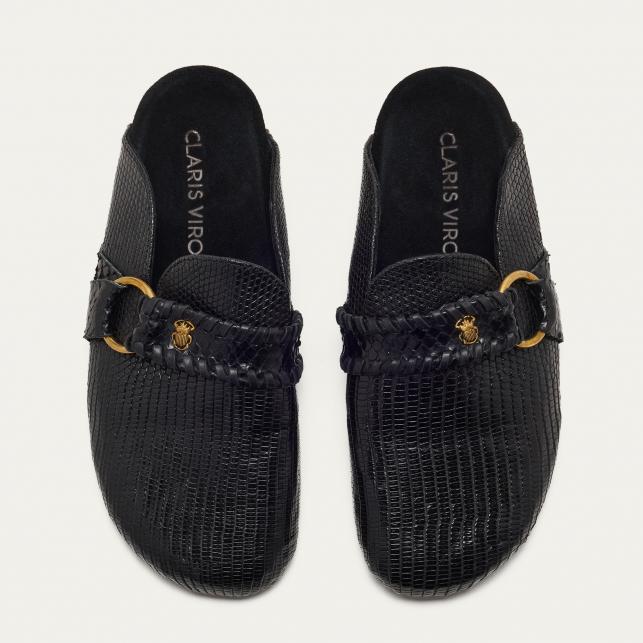 Claris Virot Mules Georgette Lezard Noir