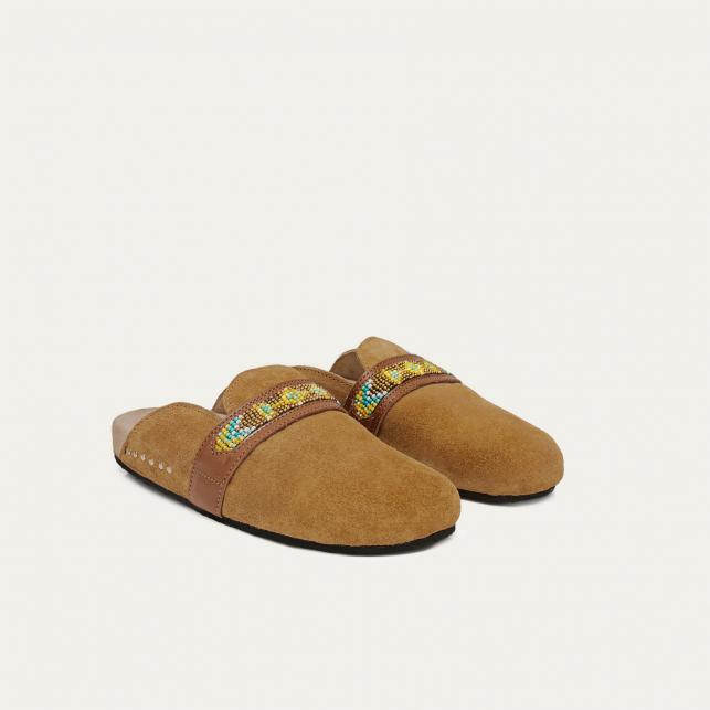 Claris Virot Mules Georgette Veau Velours Pecan