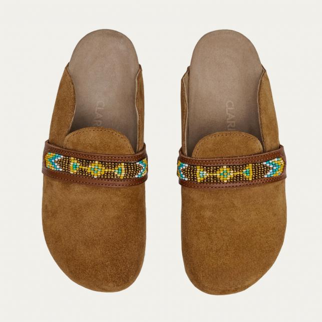 Claris Virot Mules Georgette Veau Velours Pecan