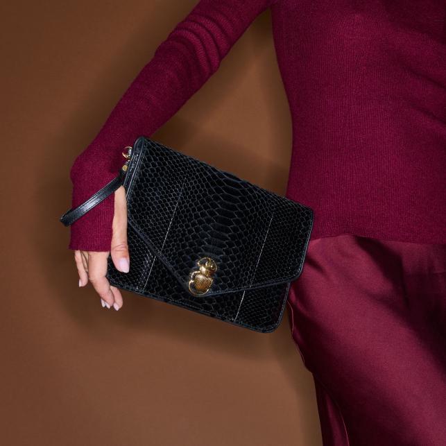 Claris Virot Pochette Python Alicia Noir