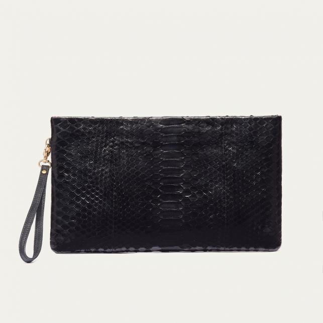 Claris Virot Pochette Python Lou Noire